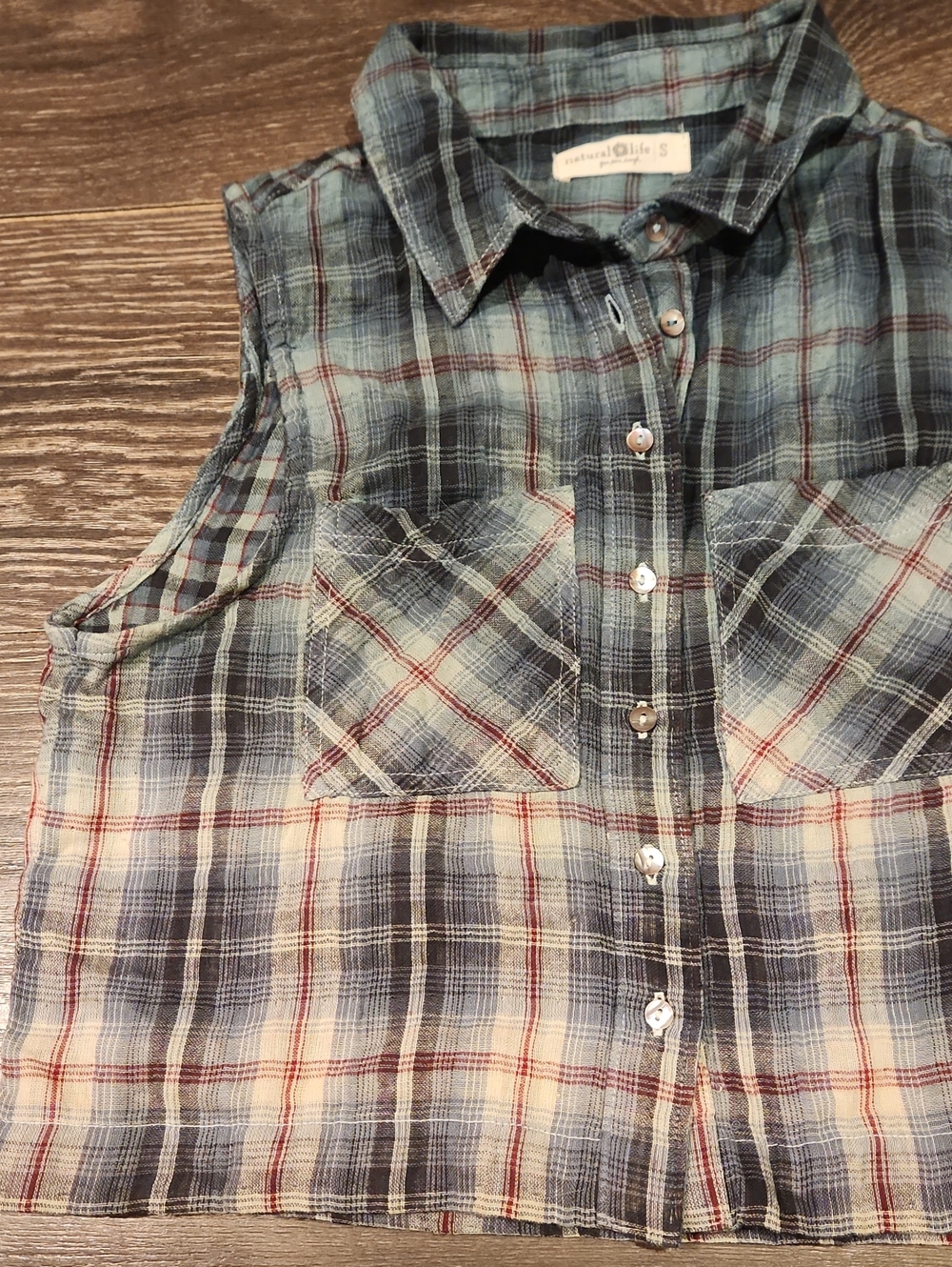 ❤️ NATURAL LIFE GAUZE COTTON SLEEVELESS CROPPED BUTTON DOWN TOP / VEST, SMALL - Picture 4 of 7